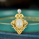 French Court Style S925 Silver Hotian Jade Pendant Necklace Set Women's