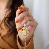 French Court Style S925 Silver Hotian Jade Pendant Necklace Set Women's