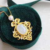 French Court Style S925 Silver Hotian Jade Pendant Necklace Set Women's