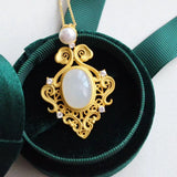 French Court Style S925 Silver Hotian Jade Pendant Necklace Set Women's