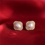 French Court Wind Micro Pearl Zircon Earrings