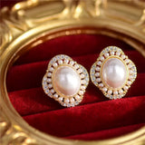 French Court Wind Micro Pearl Zircon Earrings