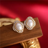 French Court Wind Micro Pearl Zircon Earrings