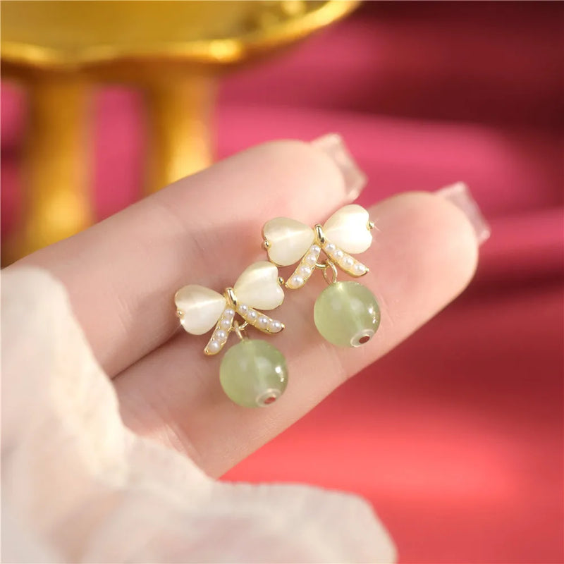 French Pearl Opal Green Earrings Birthday Gift