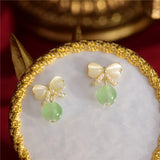 French Pearl Opal Green Earrings Birthday Gift