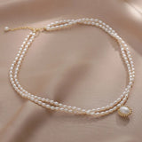 French Elegance 2 Layers Choker Real Pearl Freshwater Necklace for Women