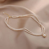 French Elegance 2 Layers Choker Real Pearl Freshwater Necklace for Women
