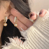 French Brown Stripe Pearl Earrings Advanced Small Jewelry