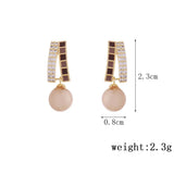 French Brown Stripe Pearl Earrings Advanced Small Jewelry