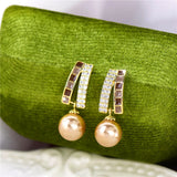 French Brown Stripe Pearl Earrings Advanced Small Jewelry
