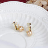 French Brown Stripe Pearl Earrings Advanced Small Jewelry