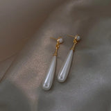 French Temperament Pearl Drop Long Earrings Party Accessory for Women