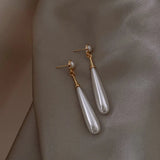 French Temperament Pearl Drop Long Earrings Party Accessory for Women