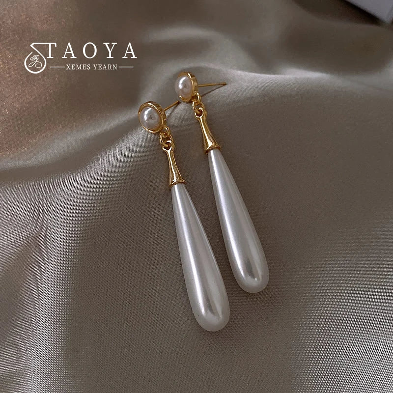 French Temperament Pearl Drop Long Earrings Party Accessory for Women