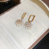 French Temperament Pearl Rhinestone Flower Zircon Ear Buckle Hoop Earrings