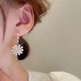 French Temperament Pearl Rhinestone Flower Zircon Ear Buckle Hoop Earrings