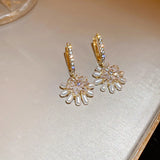 French Temperament Pearl Rhinestone Flower Zircon Ear Buckle Hoop Earrings