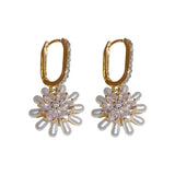 French Temperament Pearl Rhinestone Flower Zircon Ear Buckle Hoop Earrings