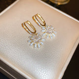 French Temperament Pearl Rhinestone Flower Zircon Ear Buckle Hoop Earrings
