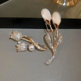 French Temperament Tulip Flower Brooch CZ Pendant Jewelry Gift