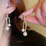 French Temperament U-Shaped Zircon Pearl Earrings