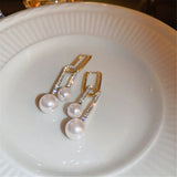 French Temperament U-Shaped Zircon Pearl Earrings