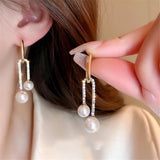 French Temperament U-Shaped Zircon Pearl Earrings