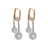 French Temperament U-Shaped Zircon Pearl Earrings