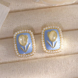 French Tulip Flower Earrings Candy Pearl Vintage Jewelry