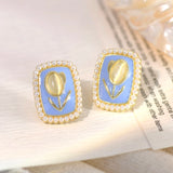 French Tulip Flower Earrings Candy Pearl Vintage Jewelry
