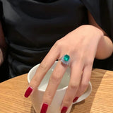 French Emerald Green Open Ring High Sense Ladies Jewelry Accessories