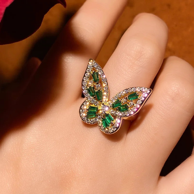 French Emerald Green Open Ring High Sense Ladies Jewelry Accessories