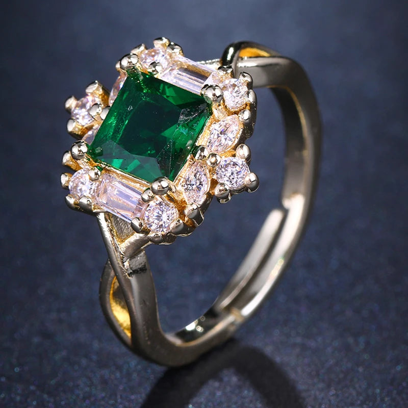 French Emerald Green Open Ring High Sense Ladies Jewelry Accessories