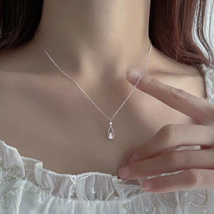 French Droplet Necklace 925 Sterling Silver Zircon