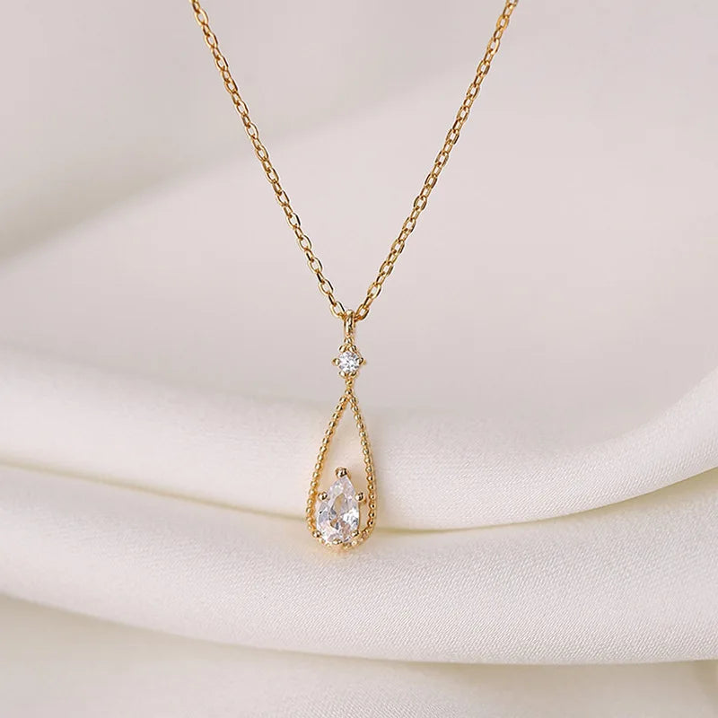 French Droplet Necklace 925 Sterling Silver Zircon