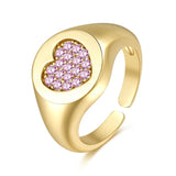 French Love Heart Open Rings Pink Zircon Bridal Wedding Ring