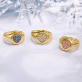 French Love Heart Open Rings Pink Zircon Bridal Wedding Ring