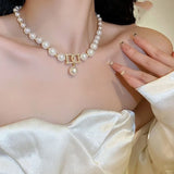 French Pearl Letter Necklace Collarbone Chain Necklaces