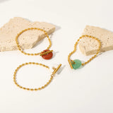 French Retro Oval Bead Chain Round Natural Stone Bracelet