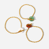 French Retro Oval Bead Chain Round Natural Stone Bracelet