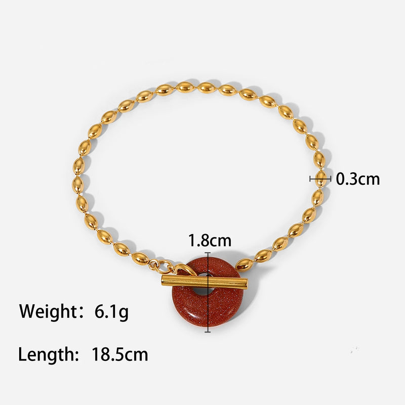 French Retro Oval Bead Chain Round Natural Stone Bracelet