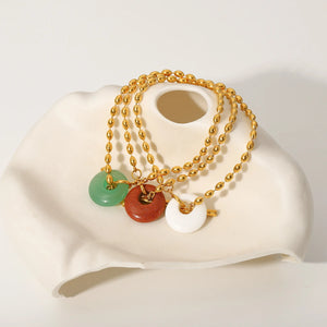 French Retro Oval Bead Chain Round Natural Stone Bracelet
