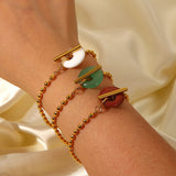 French Retro Oval Bead Chain Round Natural Stone Bracelet