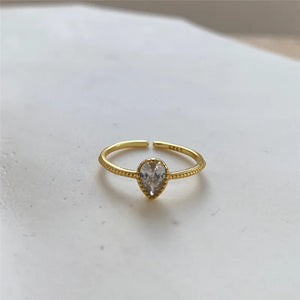 French Geometric Zircon Ring 925 Sterling Silver Adjustable for Women