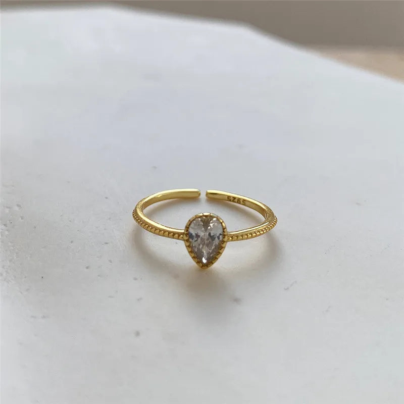 French Geometric Zircon Ring 925 Sterling Silver Adjustable for Women