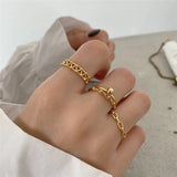 French Geometric Zircon Ring 925 Sterling Silver Adjustable for Women