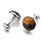 French Formal Business Cufflinks Men's Round Tiger Eye Stone Shirt Buttons