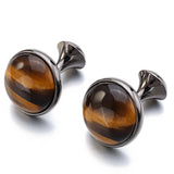 French Formal Business Cufflinks Men's Round Tiger Eye Stone Shirt Buttons
