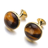 French Formal Business Cufflinks Men's Round Tiger Eye Stone Shirt Buttons