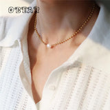 French Freshwater Pearl Bead Chain Necklace Stainless Steel 18k Plated